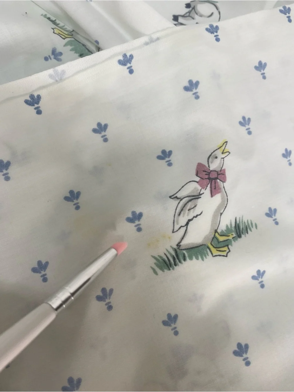 Fieldcrest Full Size Flat Sheet Vintage Tres Jolie Pattern Duck Pig Rabbit Retro
